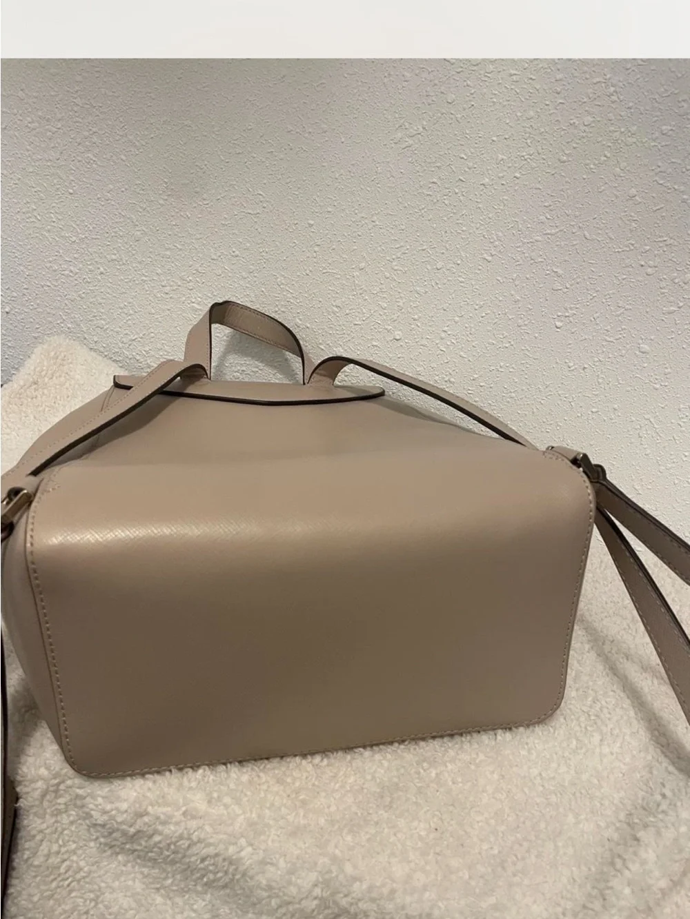 kate spade beige leather flap backpack